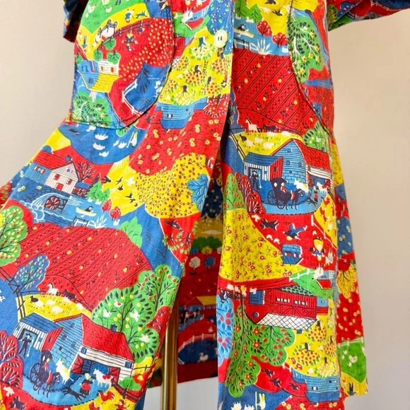 Vintage 1970s Novelty Print Tunic Shirt Jacket Farm Rainbow Retro 70s Groovy - Picture 7 of 8